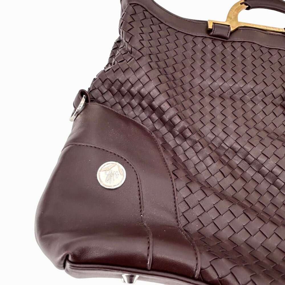 NWOT JOY MANGANO BROWN WOVEN LARGE PURSE BAG TOTE W/ TASSEL - Picture 3 of 14